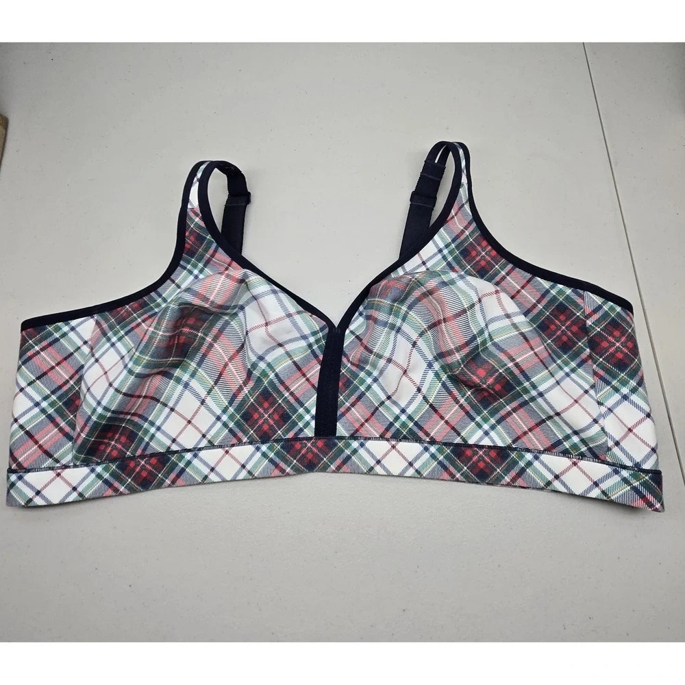 Cacique Women Bra 54DD Red Plaid T Shirt Unlined FUll Coverage Adjustable Straps